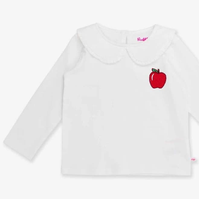 RuffleButts Toddler Knit Long Sleeve Ruffle Peter Pan Tee