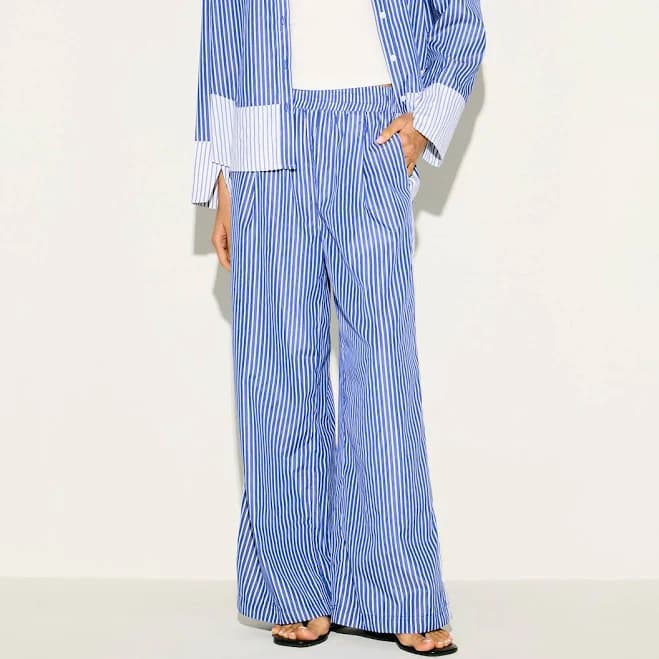 Women's High-Rise Relaxed Fit Wide Leg Striped Pants