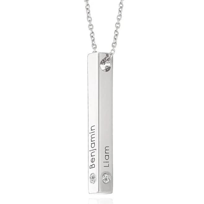 Vertical 3d Bar Necklace with Diamonds in 18k