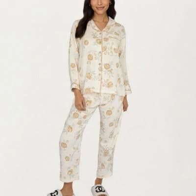 Anna-Kaci Lounge Women's Floral Print Long Sleeve Button-Up Sleep Shirt and Pants