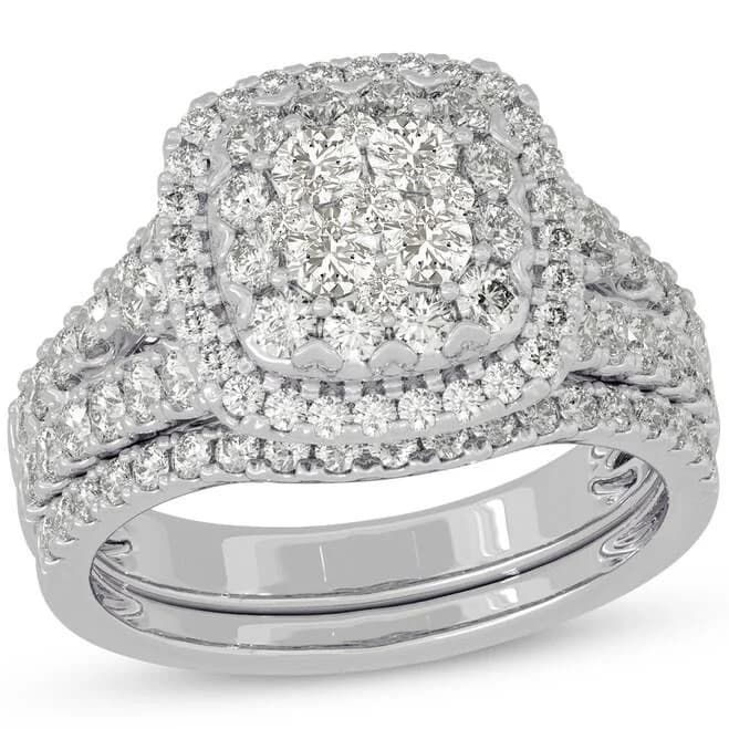 10K White Gold 1-1/2 ct tw Cushion-Shaped Diamond Bridal Set