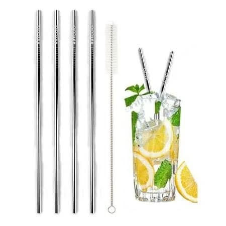 Waloo 10-Piece Stainless Steel Drinking Straw Set , 2 Pack Straight - Silver