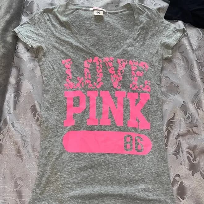 Pink Victoria's Secret Tops | Love Pink Grey And Pink T-Shirt | Color: Pink | Size: S | Mconfessore's Closet