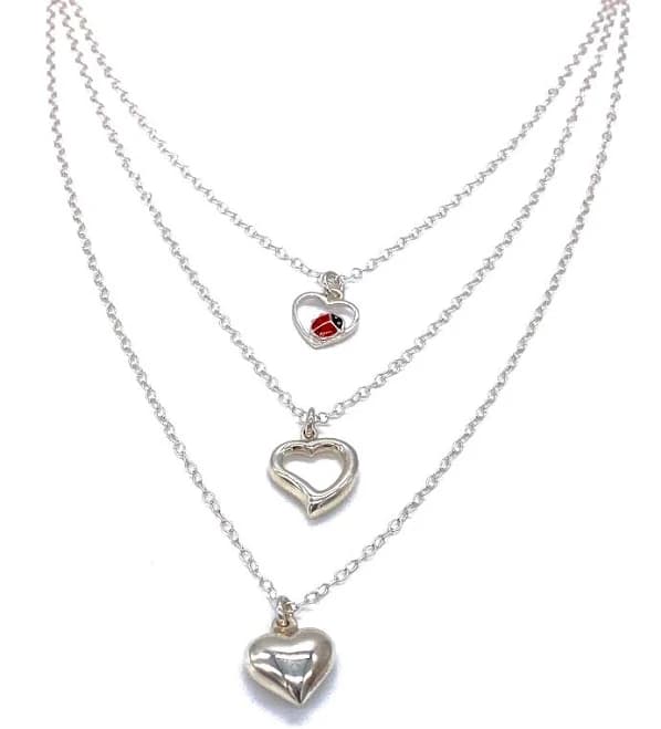 925 Sterling Silver 3 Layered Heart Pendant Chain Necklace