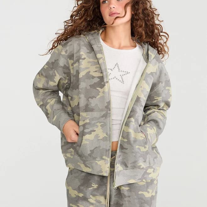 Aeropostale Women's Cloud Soft Camo Full-Zip Hoodie