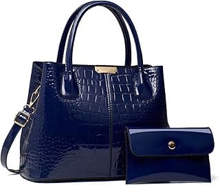 Women Handbags 2 Pcs Top Handle Bag Crocodile Handbag and Purse Set Patent Leather Shoulder Bag