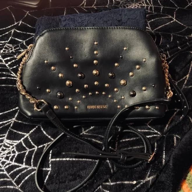 Nine West Black Mini Purse with Gold Studs and Chain Strap