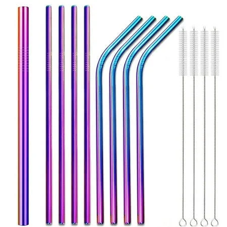 Metal Straw Reusable 8.5" x 6/12mm Bent Straight Straws for 20 30oz