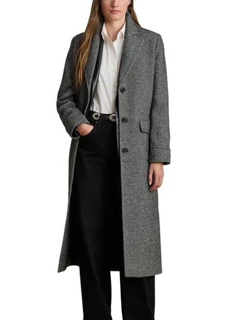 Lauren Ralph Lauren Longline Herringbone Wool Blend Reefer Coat