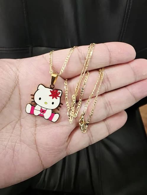 Sanrio Hello Kitty Pink Bow Charm Cartoon Adorable Pendant Gold