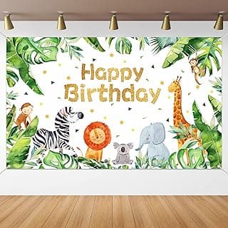 Safari Happy Birthday Party Supplies Jungle Animals Theme Birthday Banner Backdrop Zoo Animals Party Decorations backgroud for Baby Shower Indoor Outdoor Decorations Supplies