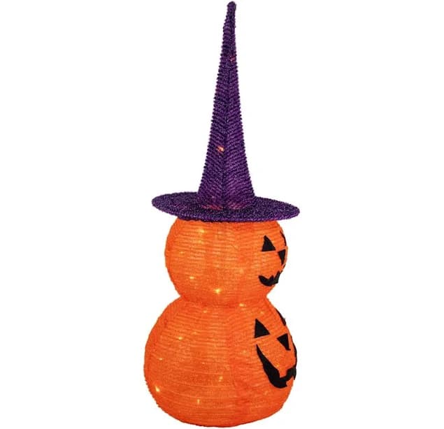 Northlight 30" Pop Up Lighted Tinsel Stacked Jack-O-Lanterns Halloween Decoration