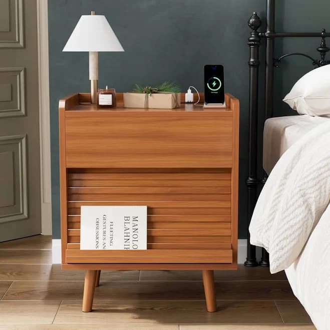 George Oliver Modern 2-Drawer Nightstand with Outlets and LED Light