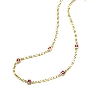 14K Gold Plated Ruby Chain Necklace