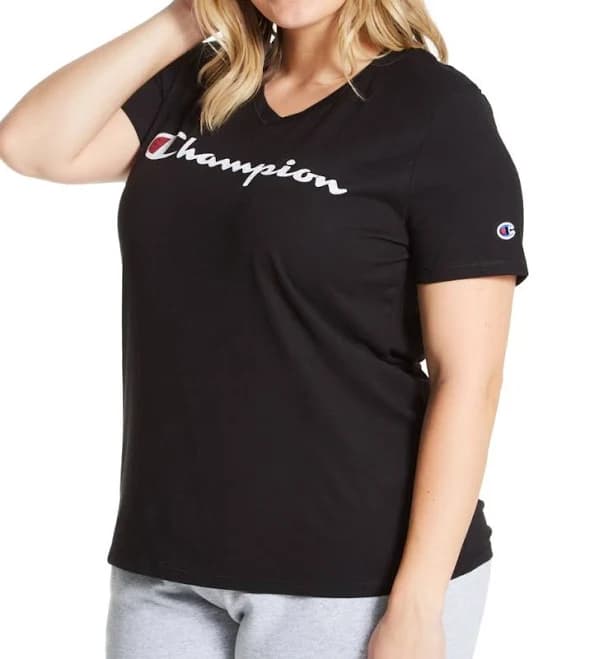 Champion Women's Plus Size Classic Graphic Jersey V-Neck T-Shirt