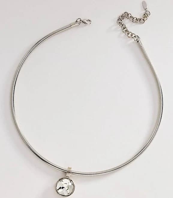 Anthropologie Crystal Pendant Silver Necklace