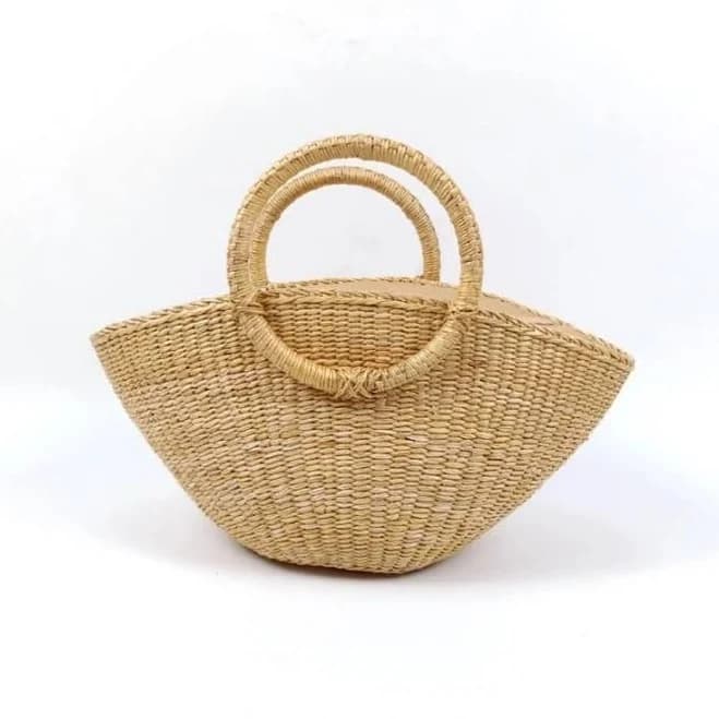 Straw Basket Bag with Emaline Round Handle