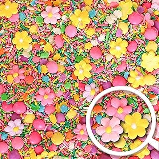 Spring Blooms Sprinkle Mix| Yellow Lavender Lime Green Mint Light Pink Sprinkle Mix with ~12 Daisies Royal Icing| Festive Sprinkles Made in USA for Decorating Cake Cupcakes Cookies, 4oz
