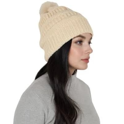 Anna-Kaci Women's Chunky Knit Slouchy Beanie with Faux Fur Pompom