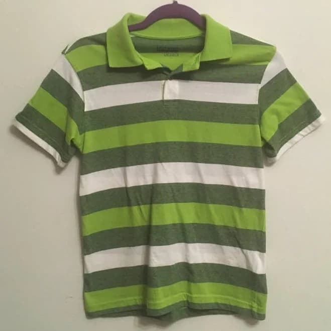 Basic Editions Green And White Striped Polo Shirt - Kids | Color: Green/White | Size: L