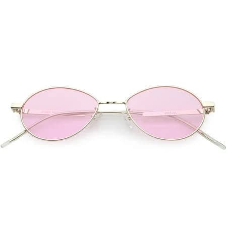 sunglass.la Oval Sunglasses Slim Metal Arms Neutral Colored Mirror Adult Flat Lens 51mm