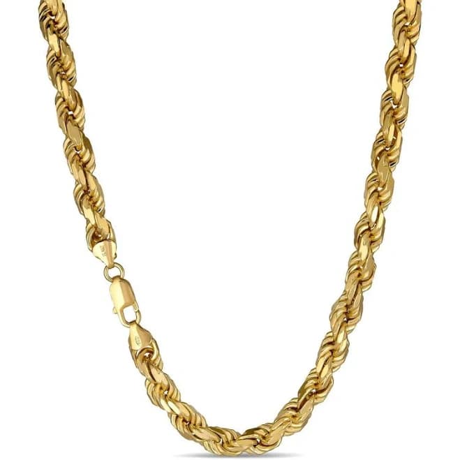 8mm Thick Men's Rope Chain 14k Gold Over Real Solid 925 Sterling Silver Necklace