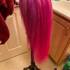 Hot Pink Human Hair wig black mixed -black roots,... | Depop