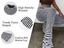 Amazon.com: Vaceky Women's Stacked Fuzzy Pants High Waist Black and White Striped Bell Bottoms Street Casual Sweatpants : Clothing, Shoes & Jewelry