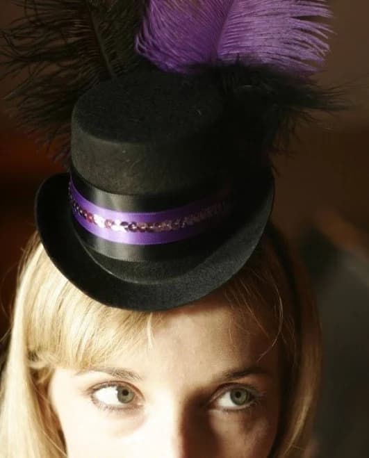 Purple and Black Mini Top Hat for a Burlesque Showgirl Wedding or party