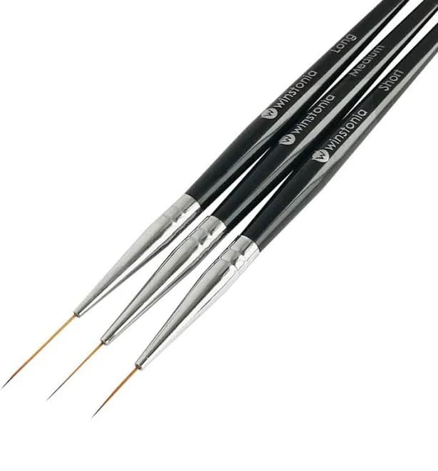 Winstonia Striping Nail Art Brushes for Long Lines Details Fine Designs. 3 pcs Striper Brushes Set