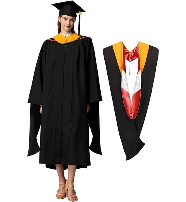 Master Graduation Gown with Cap and Hood