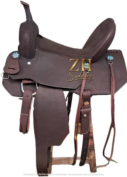 Dark Brown Leather Western Horse Saddle - Star Conchos, Matching Tack Set, Deep Seat