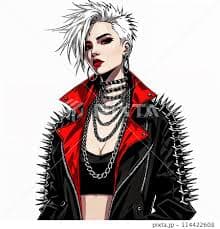 Woman with spiky hair and red jacket.-插圖素材[114422608] - PIXTA圖庫