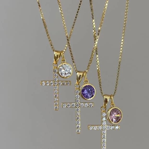 Dainty Diamond Cross Charm Necklace