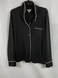 Nicole Miller Women's Pajama Top Black White Piping Ribbed Button Front M NWT