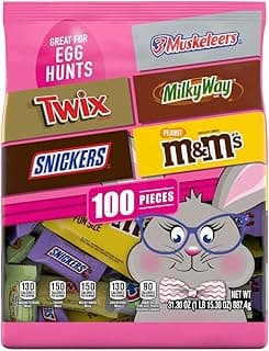M&M'S PEANUT, SNICKERS, TWIX, MILKY WAY & 3 MUSKETEERS & Easter Chocolate Candy Spring Assortment, 31.3 oz, 100-Piece Bag