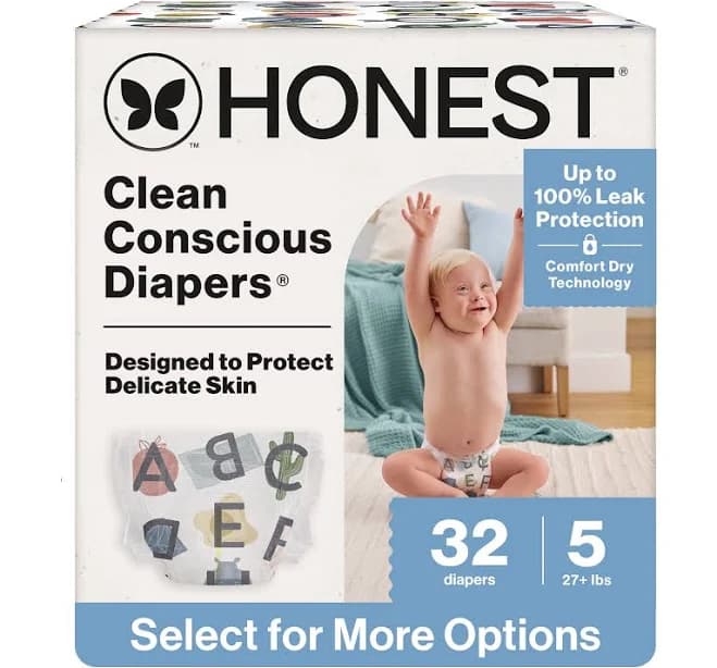 Clean Conscious Diapers for Delicate Skin, Up to 100% Leakproof Hypoallergenic Fragrance-Free Baby Diapers, Gender Neutral Prints, Club Box, Size Newborn, 72 Count (Prints May Vary)