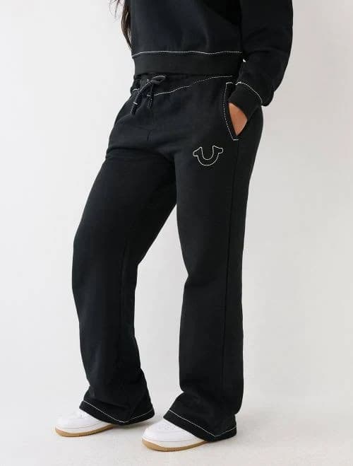 True Religion Women's Big T Straight Cotton Blend Jogger Sweatpants