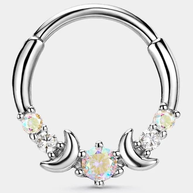 Double Moon AB & CZ Septum Ring in Gold