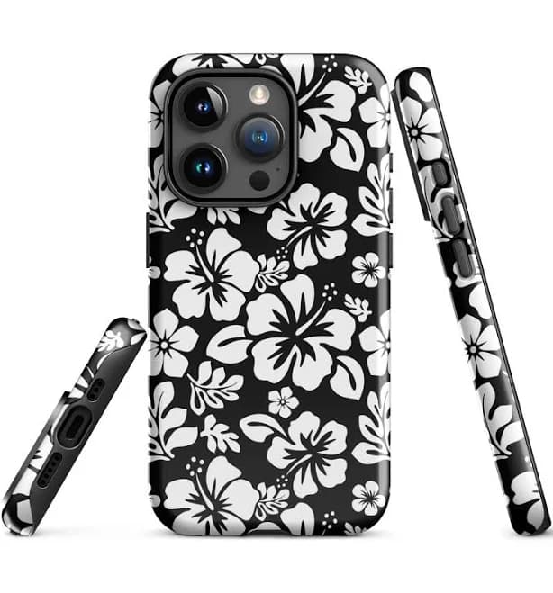 Black & White Hawaiian Flowers iPhone Case – Extremely Stoked