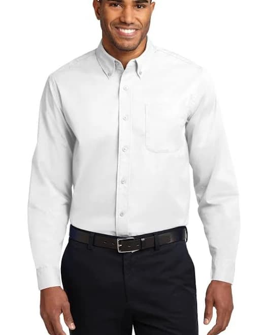 Custom Embroidered - Port Authority Long Sleeve Easy Care Shirt. S608 White/Light Stone / XL