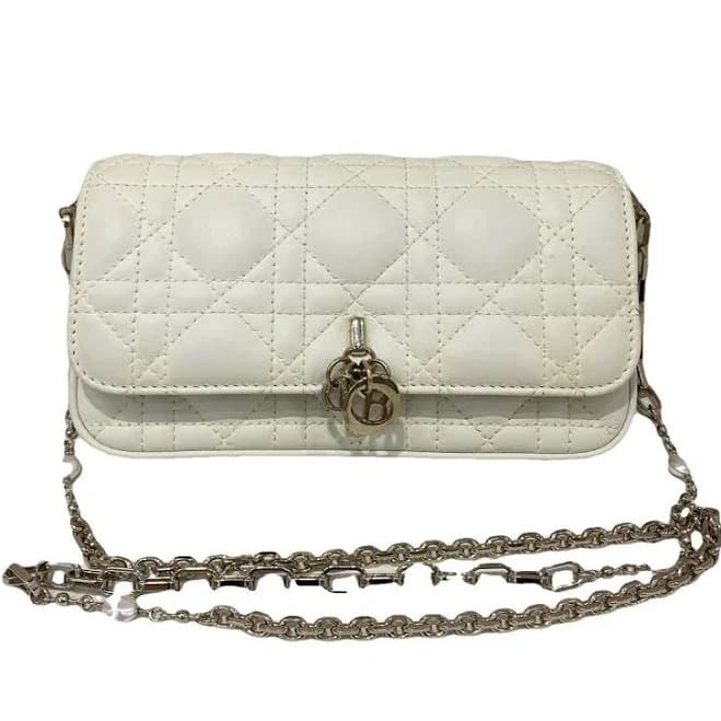 Dior Caro White Quilted Leather Small Shoulder Bag