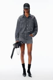 Bite High Rise Denim Short with logo pocket in GREY AGED | alexanderwang®
