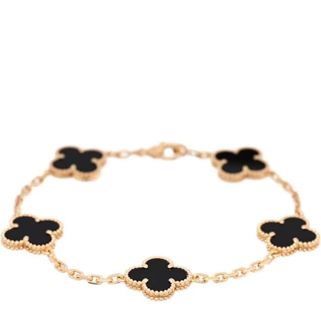 Van Cleef & Arpels Vintage Alhambra Onyx Bracelet in Yellow Gold