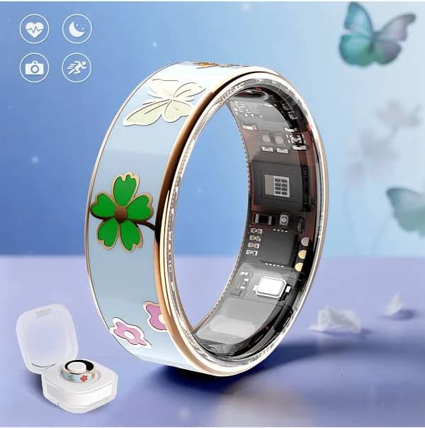 Smart Ring With A Crystal Charging Case - Fitness And Sleep Tracker, Step Count, Distance Measurement, Calorie Tracking, Multiple Exercise Modes,
