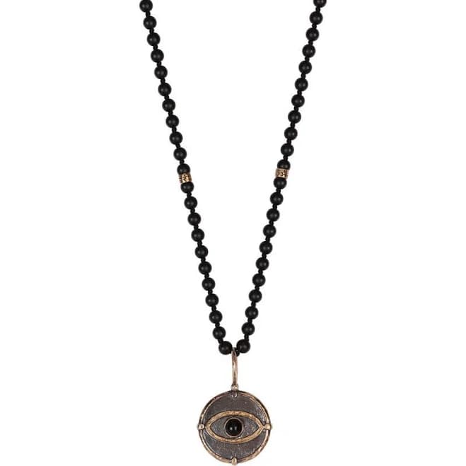 Karma and Luck Men's Deep Consciousness Matte Onyx Evil Eye Pendant Necklace