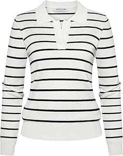 Women Long Sleeve Polo Sweater V Neck Knitted Tops Casual Ribbed Shirt Loose Pullover Sweater