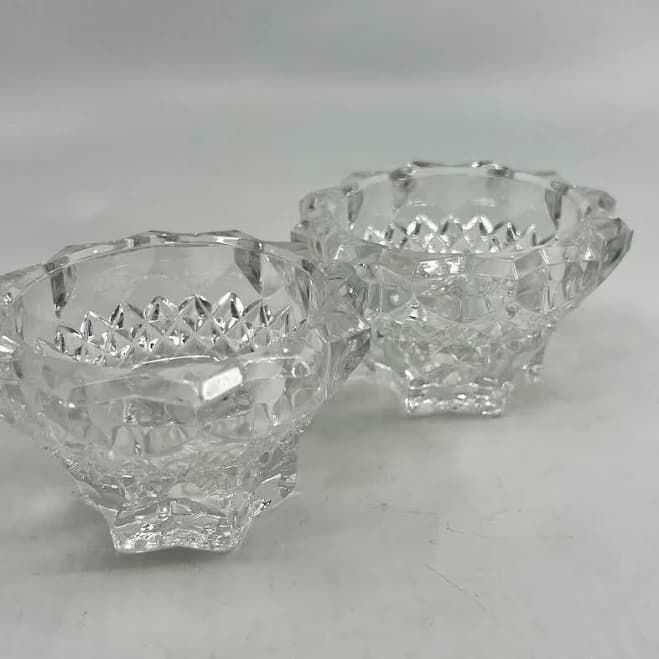 Vintage Set Of 2 Clear Cut Glass Taper Candle Holder 2" Tall