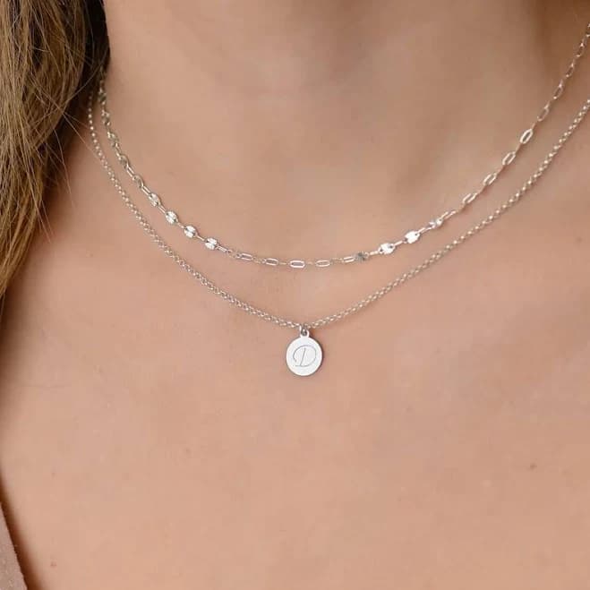 925 Silver Dainty Double Layer Initial Necklace
