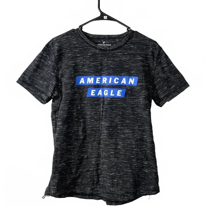 American Eagle Graphic Tee Men's Size Medium Black Heather Blue Logo Y2K Fit1